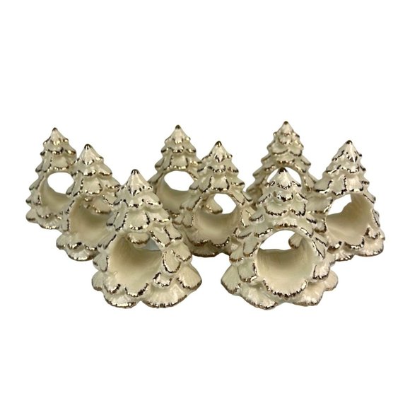 Source Unknown Holiday Set Of 8 Ceramic Christmas Tree Beige Gold